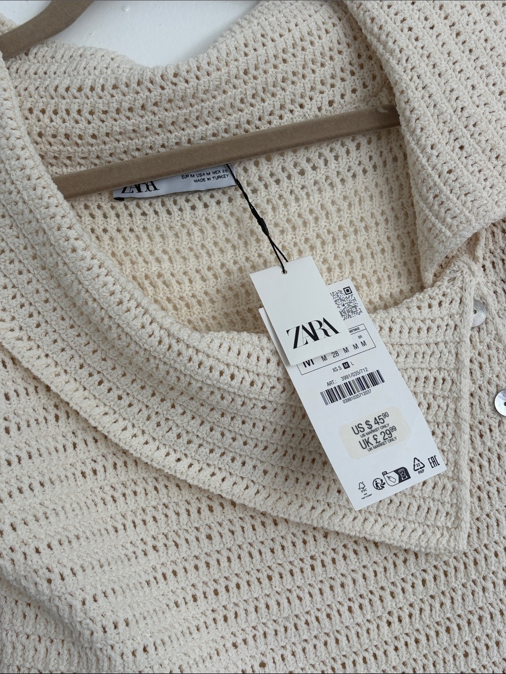 Zara Cream Crochet Shawl-Collar Button Cardigan - Picture 2 of 4
